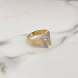 Anillo Casco De Gladiador 8.1gr / T11 3/4 / Circones Blancos Dos Oros Amarillo Blanco 18K #