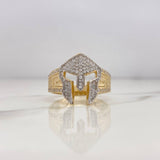 Anillo Casco De Gladiador 8.1gr / T11 3/4 / Circones Blancos Dos Oros Amarillo Blanco 18K #