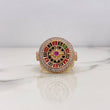 Anillo Ruleta 14.5gr / T10 1/4 / Circones Blancos Fucsia Dos Oros Amarillo Rosa 18K #