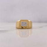 Anillo Sello Correa Cuadrado 8.75gr / T10 1/4 / Circones Blancos Dos Oros Amarillo Blanco 18K #