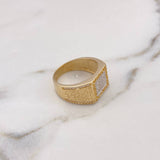 Anillo Cuadrado Tribales 10.8gr / T10 1/4 / Circones Blancos Dos Oros Amarillo Blanco 18K #