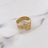 Anillo San Miguel Arcangel 8.4gr / T8 3/4 / Circones Blancos Dos Oros Amarillo Blanco 18K #