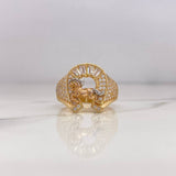 Anillo Herradura Caballo 5.5gr / T8 1/2 / Circones Blancos Tres Oros 18K #