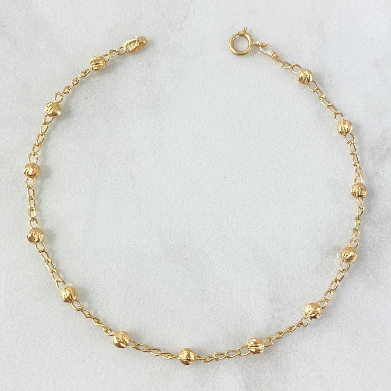 Pulso Espiga 2gr / 18cm / 3mm Bola Diamantada Oro Amarillo 18K *