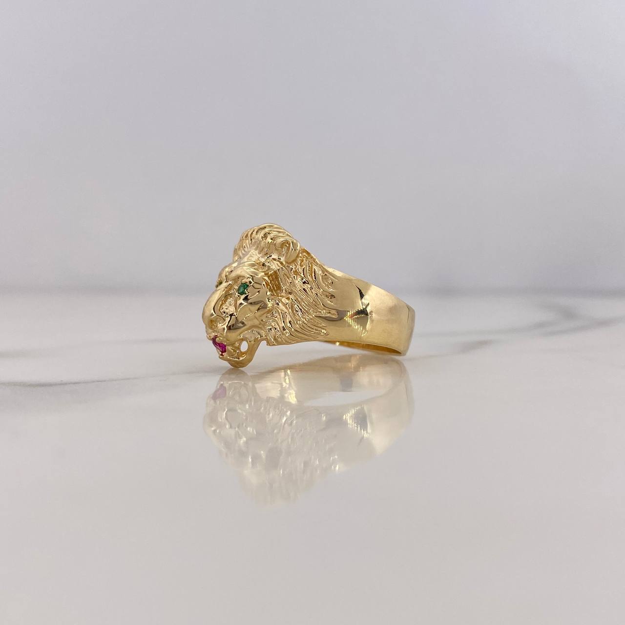 Anillo Leon 8.2gr / T9 3/4 / Circones Fucsia Verdes Oro Amarillo 18K $