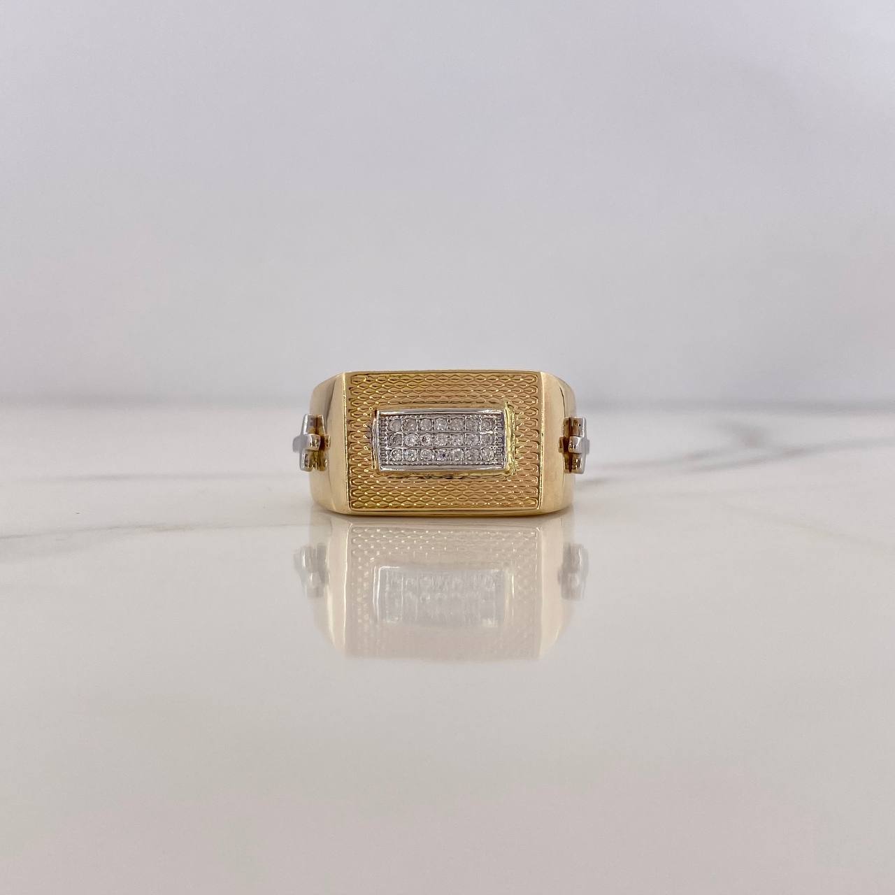 Anillo Rectangulo Cruces 8.65gr / T9 1/4 / Circones Blancos Dos Oros Amarillo Blanco 18K $