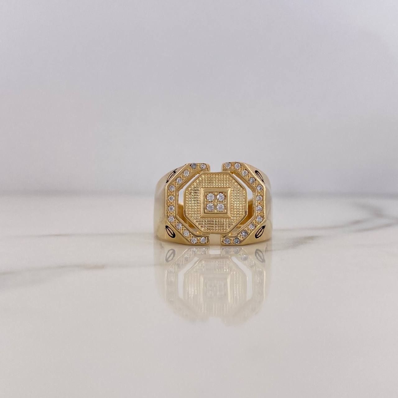 Anillo Octagonal 8gr / T9 1/4 / Circones Blancos Oro Amarillo 18K $