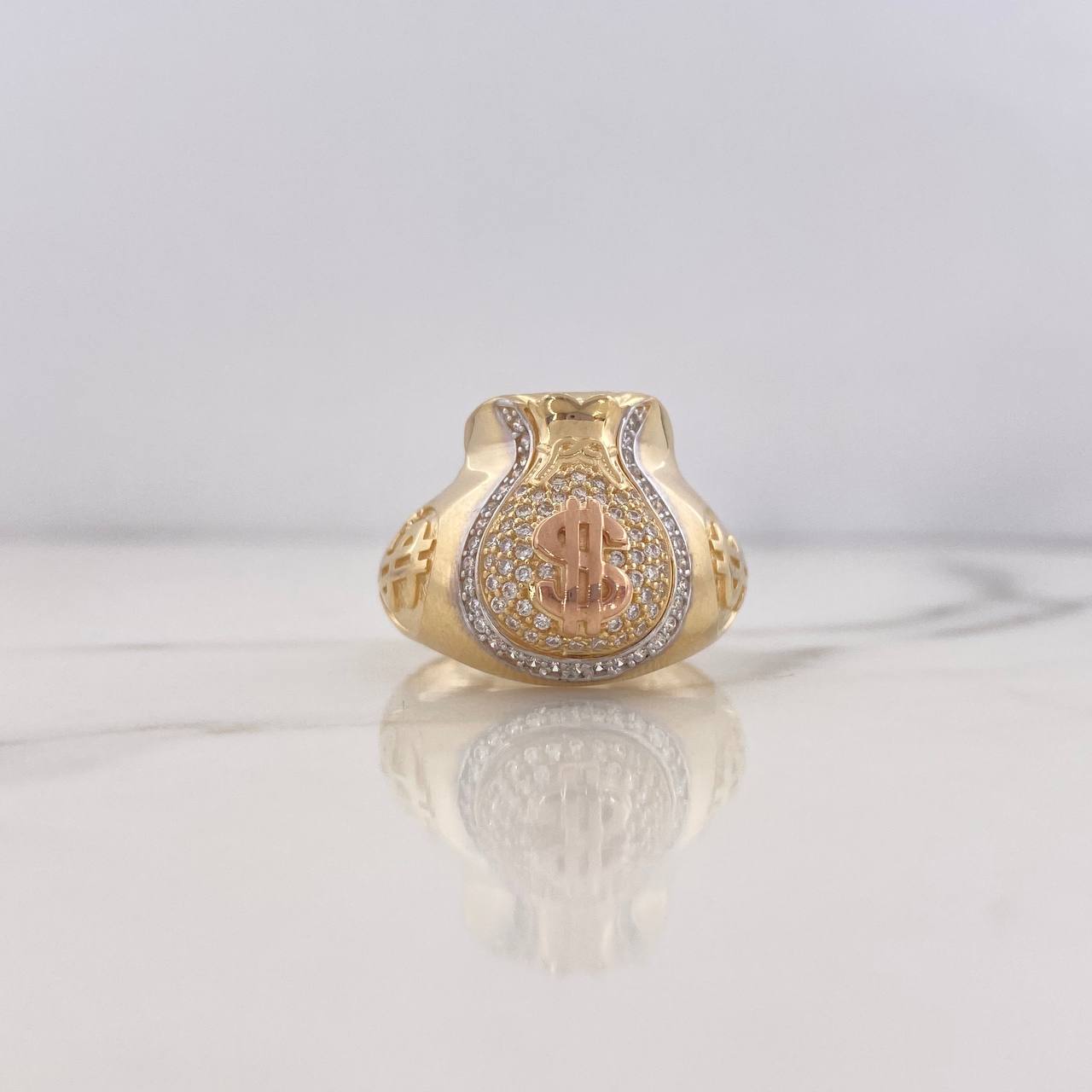 Anillo Bolsa Dinero 8.85gr / T9 3/4 / Circones Blancos Tres Oros 18K $