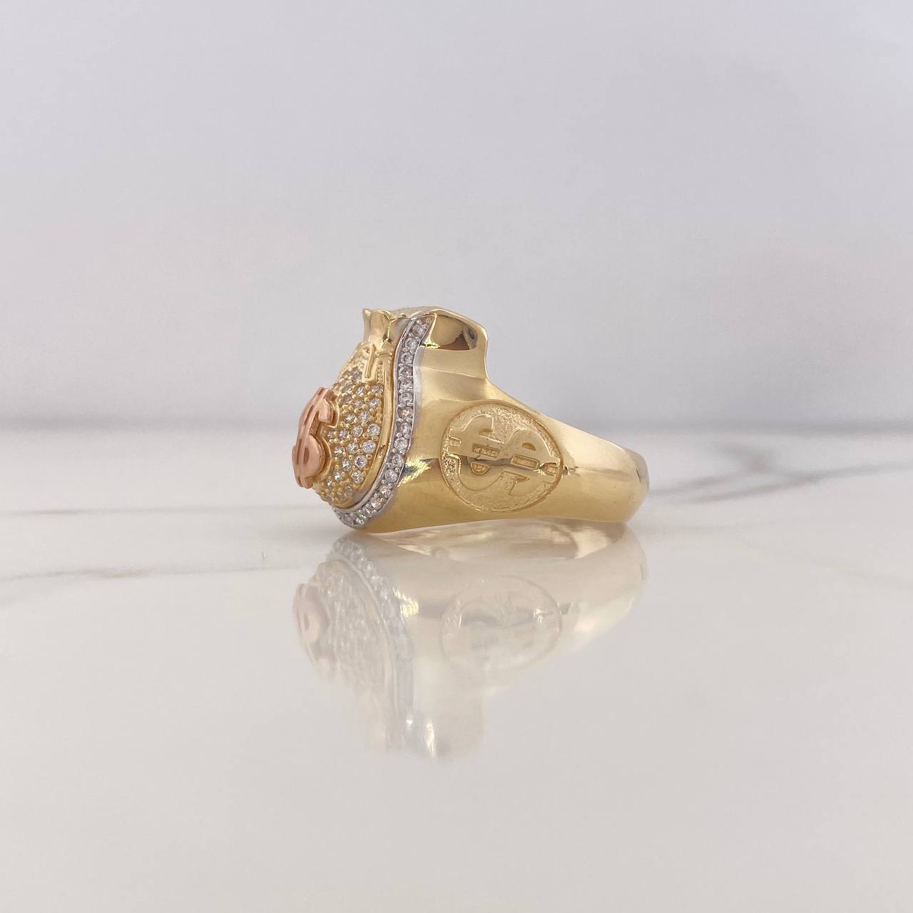 Anillo Bolsa Dinero 8.85gr / T9 3/4 / Circones Blancos Tres Oros 18K $