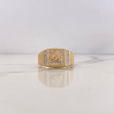 Anillo Caballo 8.2gr / T10 1/2 / Circones Blancos Dos Oros Amarillo Blanco 18K $