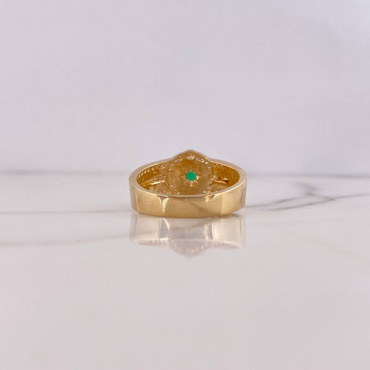 Anillo Brujula Estrella Cardinal 7.4gr / T10 3/4 / Circones Verde Blancos Oro Amarillo 18K $