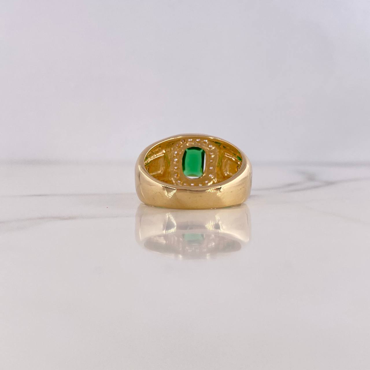 Anillo Greca 8.85gr / T9 1/4 / Circones Verdes Blancos Oro Amarillo 18K $