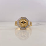 Anillo Sello Octagonal Calavera 8.15gr / T10 1/4 / Circones Negros Blancos Dos Oros Amarillo Blanco 18K $