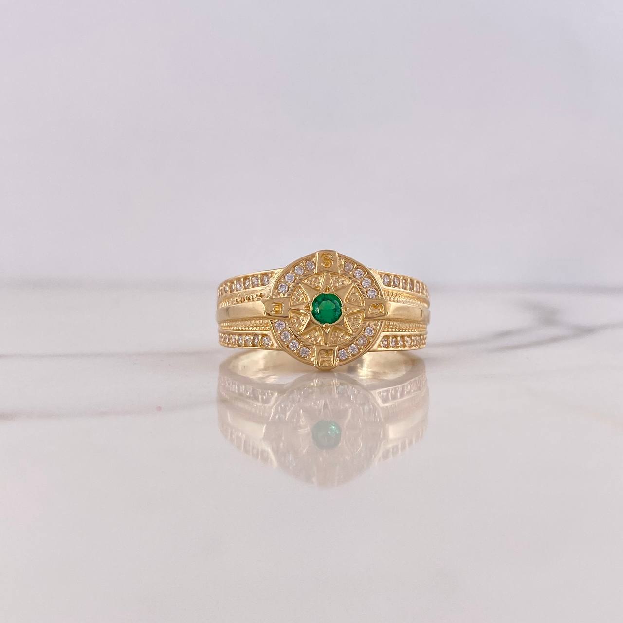 Anillo Brujula Estrella Cardinal 7.4gr / T10 3/4 / Circones Verde Blancos Oro Amarillo 18K $