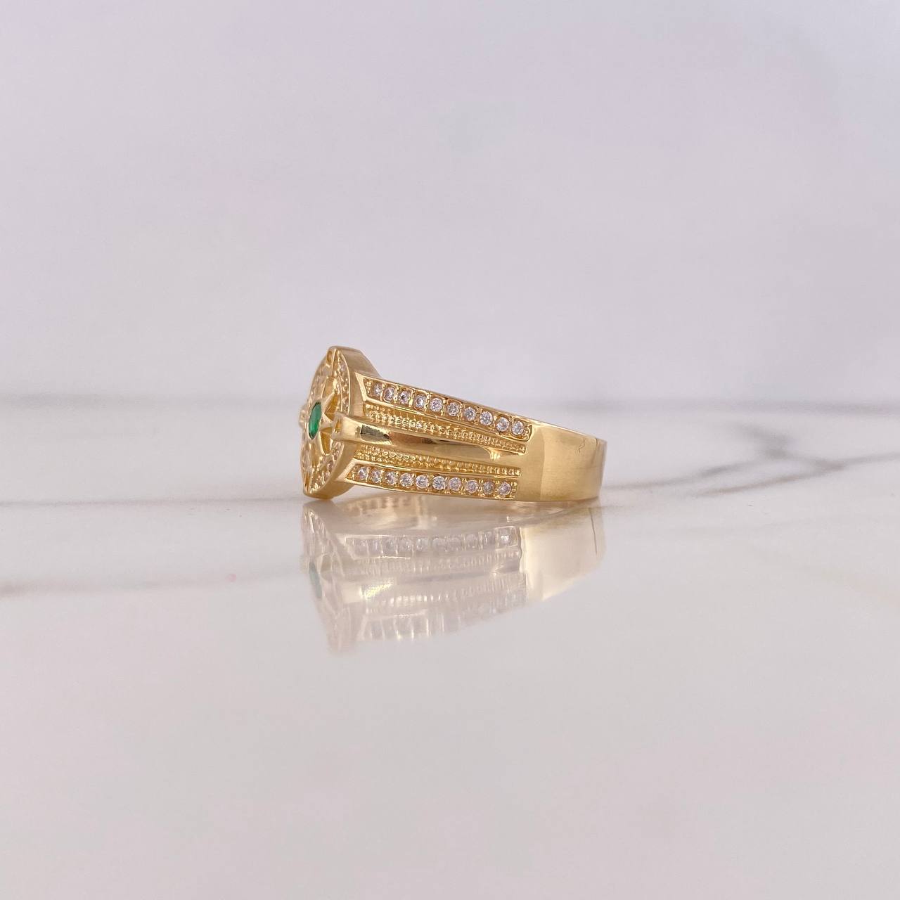 Anillo Brujula Estrella Cardinal 7.4gr / T10 3/4 / Circones Verde Blancos Oro Amarillo 18K $