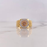 Anillo Correa Corona RX 9gr / T10 3/4 / Circones Blancos Tres Oros 18K $