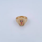 Anillo Virgen Guadalupe 4.45gr / T6 / Circones Fucsias Azules Blancos Oro Amarillo 18K $