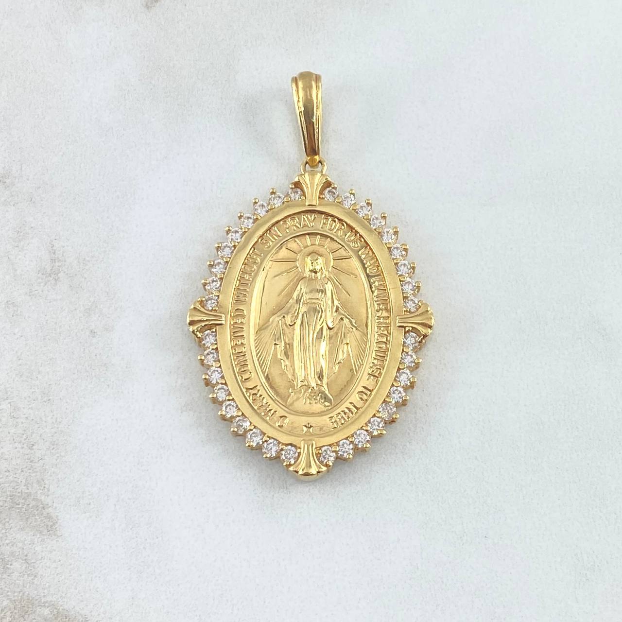 Dije Virgen Milagrosa 11.45gr/5cm Circones Blancos Oro Amarillo (Oferta)