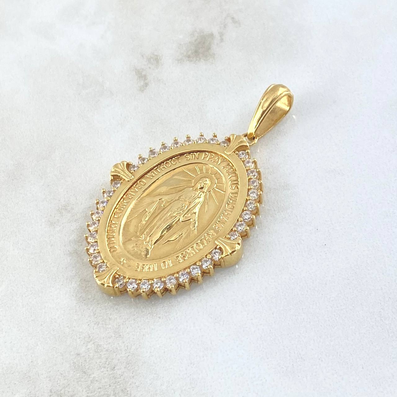 Dije Virgen Milagrosa 11.45gr/5cm Circones Blancos Oro Amarillo (Oferta)