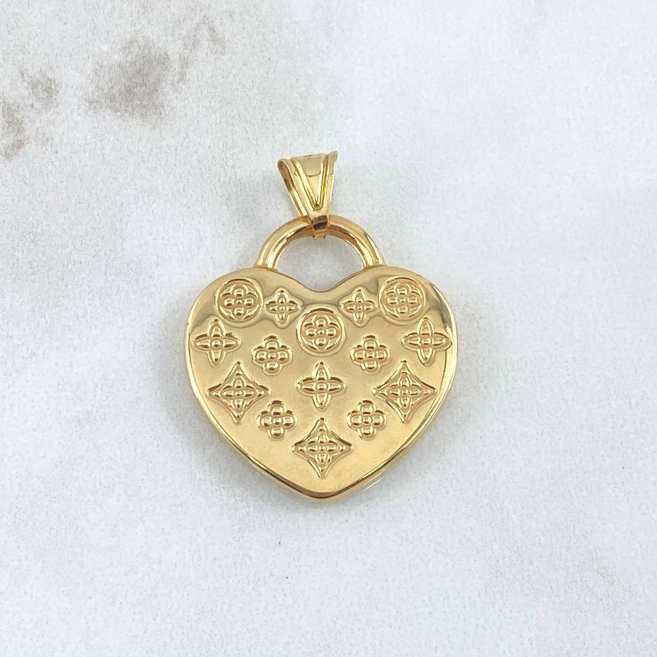 Dije Bolso Corazon 3.6gr / 3.3cm Floreado Oro Amarillo Italy +4 (Oferta)