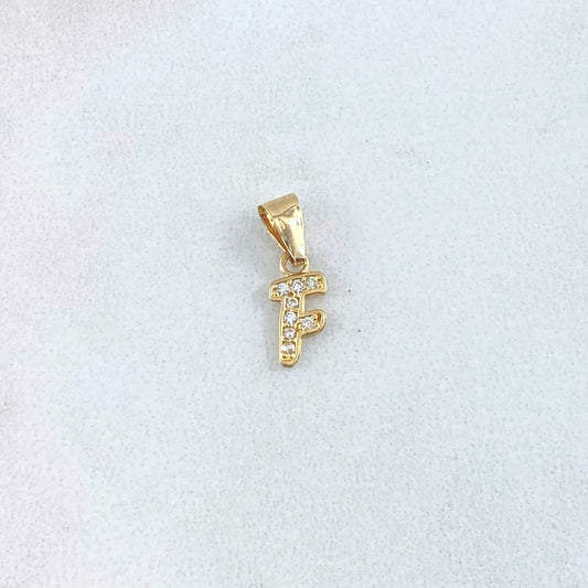 Dije Letra F 0.25gr / 1.3cm Circones Blancos Oro Amarillo (Oferta)