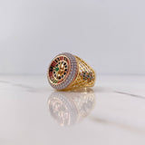 Anillo Ruleta 13.8gr / T10 1/4 / Circones Verde Blancos Dos Oros Amarillo Blanco 18K $