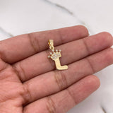 Dije Letra L Corona 0.85gr / 2.2cm / Circones Blancos Oro Amarillo 18K $