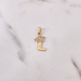 Dije Letra L Corona 0.85gr / 2.2cm / Circones Blancos Oro Amarillo 18K $