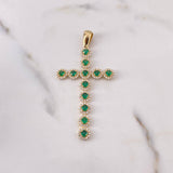 Dije Cruz Tupida 5.05gr / 6cm / Circones Verdes Blancos Oro Amarillo 18K $