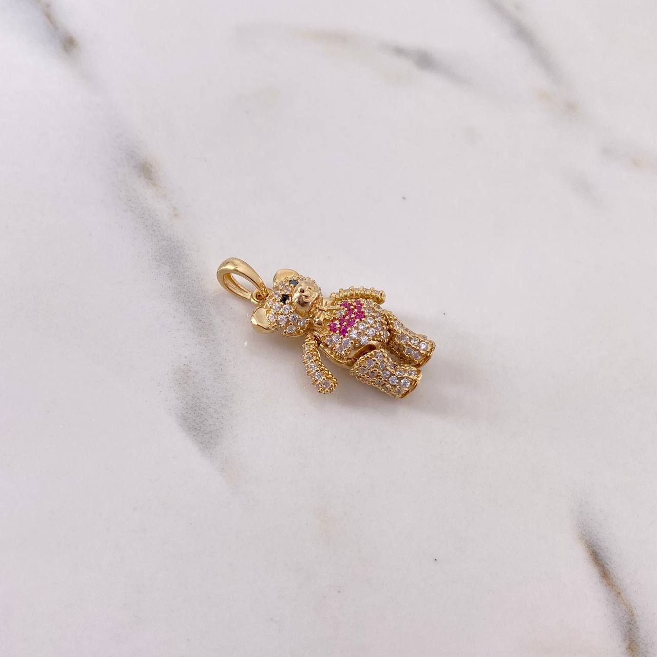 Dije Oso Articulado Corazon 4.2gr / 2.5cm / Circones Negros Fucsias Blancos Oro Amarillo 18K $