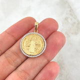 Dije San Benito Medalla 3.1gr / 2.5cm / Texturiizada Circones Blancos Oro Amarillo 18K *