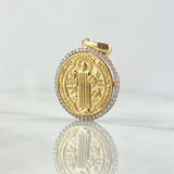 Dije San Benito Medalla 3.1gr / 2.5cm / Texturiizada Circones Blancos Oro Amarillo 18K *