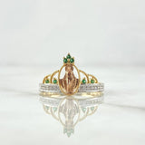 Anillo Corona Virgen Milagrosa 2.45gr / T7 1/4 / Circones Blancos Verdes Oro Amarillo 18K ©