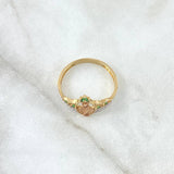 Anillo Corona Virgen Milagrosa 2.45gr / T7 1/4 / Circones Blancos Verdes Oro Amarillo 18K ©