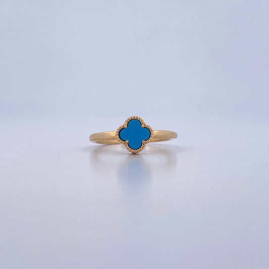 Anillo Trebol VCyA 2.15gr / T5 3/4 / Piedra Azul Oro Amarillo 18K &