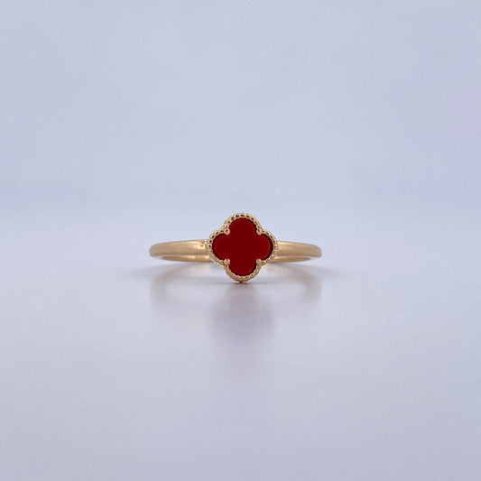 Anillo Trebol VCyA 2gr / T7 1/2 / Piedra Roja Oro Amarillo 18K &