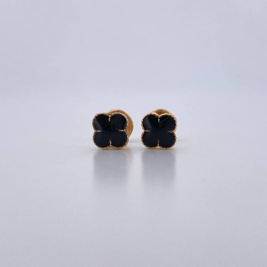 Topos Trebol VCyA 0.95gr / 5.7mm Resina Negra Oro Amarillo 18K &