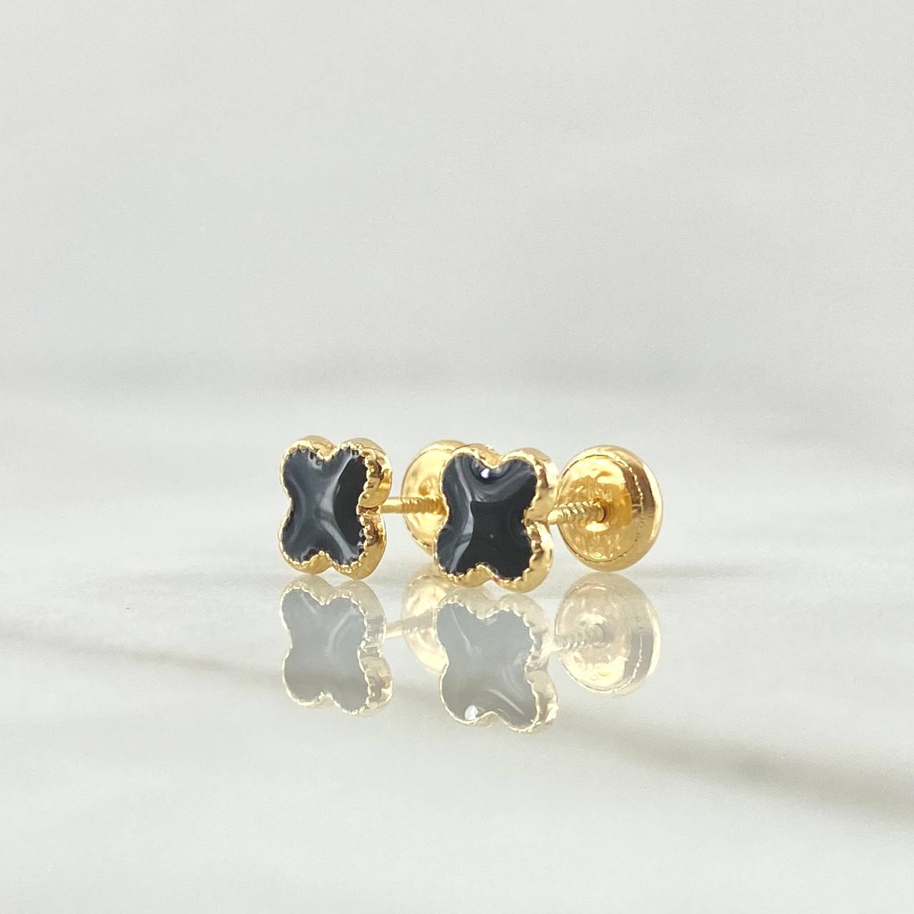 Topos Trebol 0.8gr / 6mm Borde Punteado Resina Negra Oro Amarillo 18K *