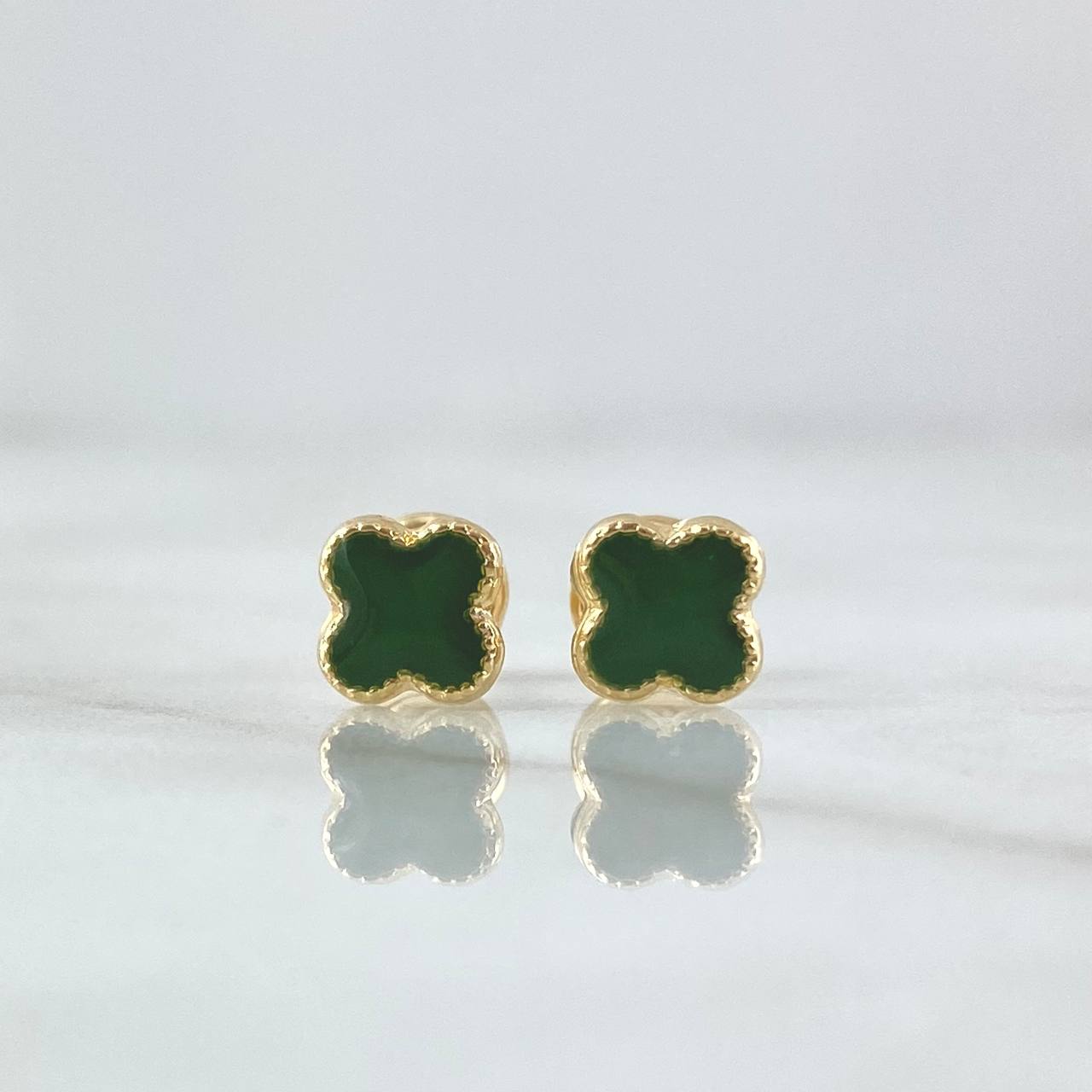 Topos Trebol 0.75gr / 6mm Borde Punteado Resina Verde Oro Amarillo 18K *