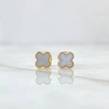 Topos Trebol 0.9gr / 6mm Borde Punteado Resina Blanca Oro Amarillo 18K ©