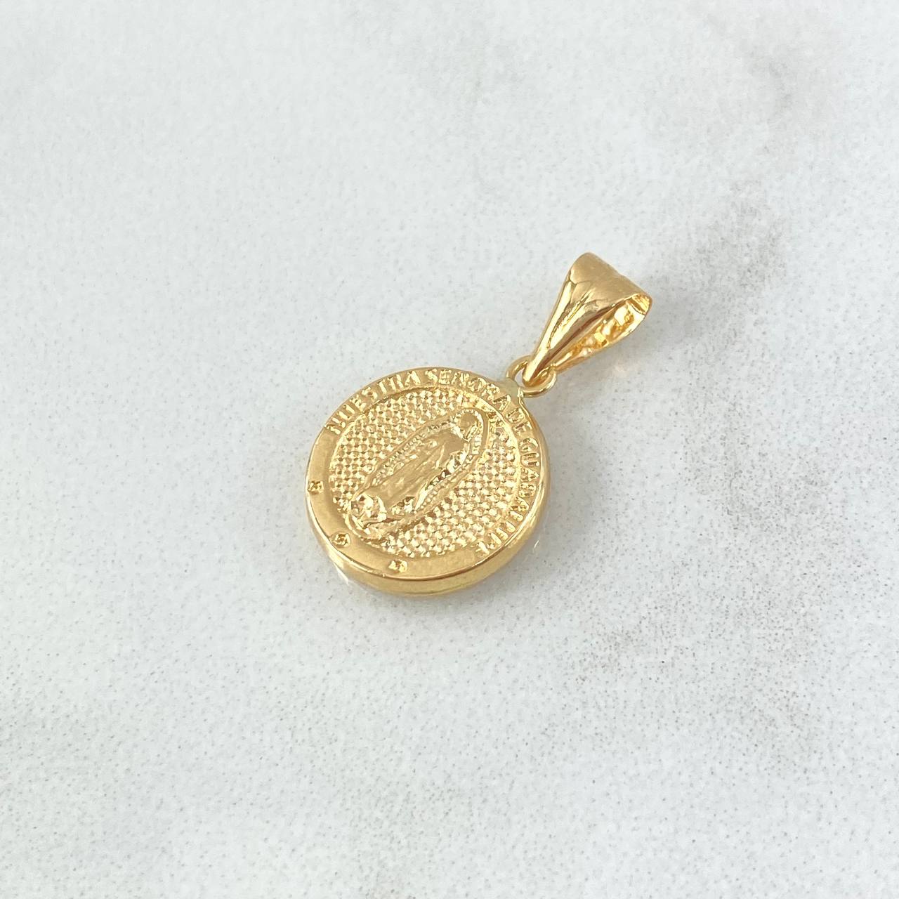 Dije Virgen Guadalupe 0.85gr / 2.1cm / Circulo Texturizado - Cargador Liso Oro Amarillo 18K