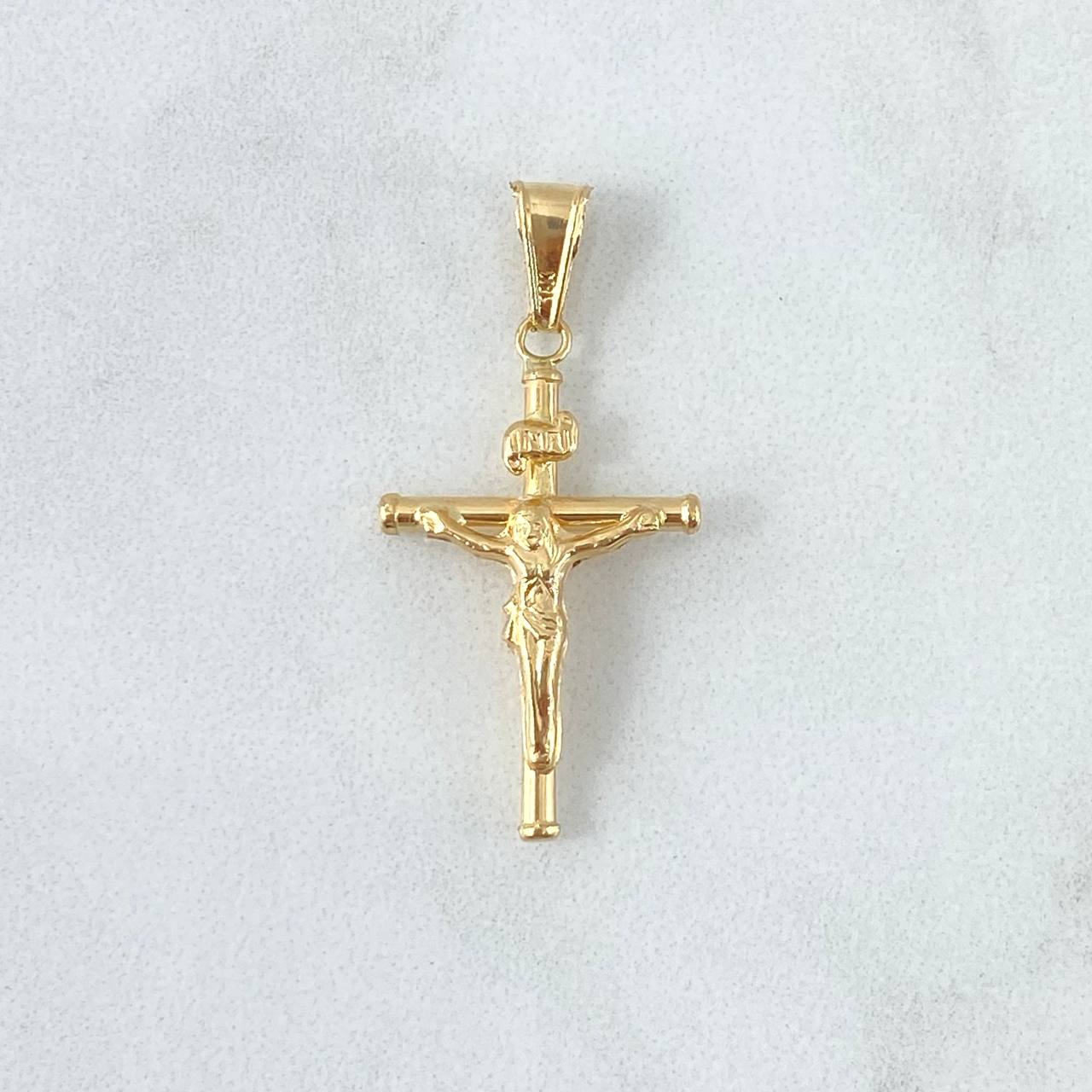 Dije Cruz Cristo Baston Liso 0.95gr / 3.5cm / Cargador Liso Oro Amarillo 18K