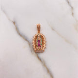 Dije Virgen Guadalupe 3.8gr / 3cm / Circones Blancos Verdes Fucsias Oro Rosa 18K $