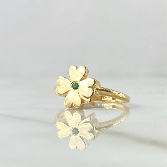 Anillo Trebol Liso 2.15gr / T7 / Liso Circon verde Oro Amarillo 18K ©