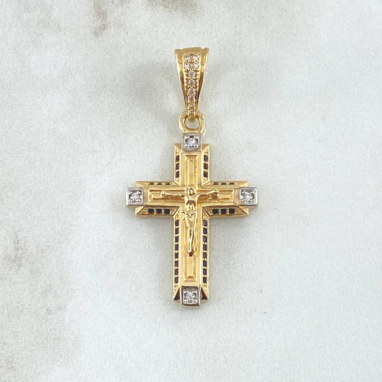 Dije Cruz Cristo Laterales Basteados 5.1gr / 3.5cm / Circones BLancos Azul Oro Amarillo 18K *