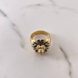 Anillo Leon 13.95gr / T10 3/4 / Circones Verdes Negros Dos Oros Negro Amarillo 18K $