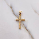 Dije Cruz 2.2gr / 3cm / Circones Blancos Oro Amarillo 18K $