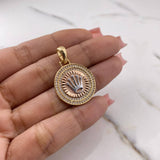 Dije Placa Circular Corona RX 4.3gr / 3.1cm / Circones Blancos Dos Oros Amarillo Rosa 18K $