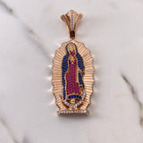 Dije Virgen Guadalupe 28.7gr / 6.6cm / Circones Fucsias Azules Blancos Oro Rosa 18K $