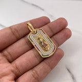 Dije Placa Virgen Guadalupe 8gr / 3.7cm / Circones Fucsias Verdes Blancos Dos Oros Amarillo Blanco 18K $